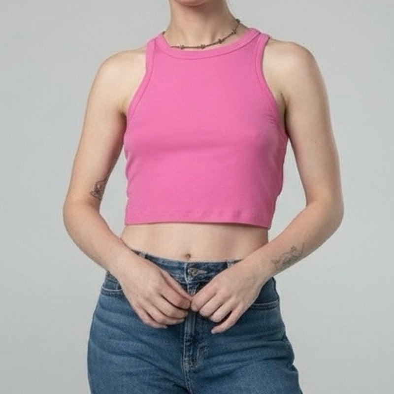 Sun-deh Pink Cropped Ribbed Tank Top