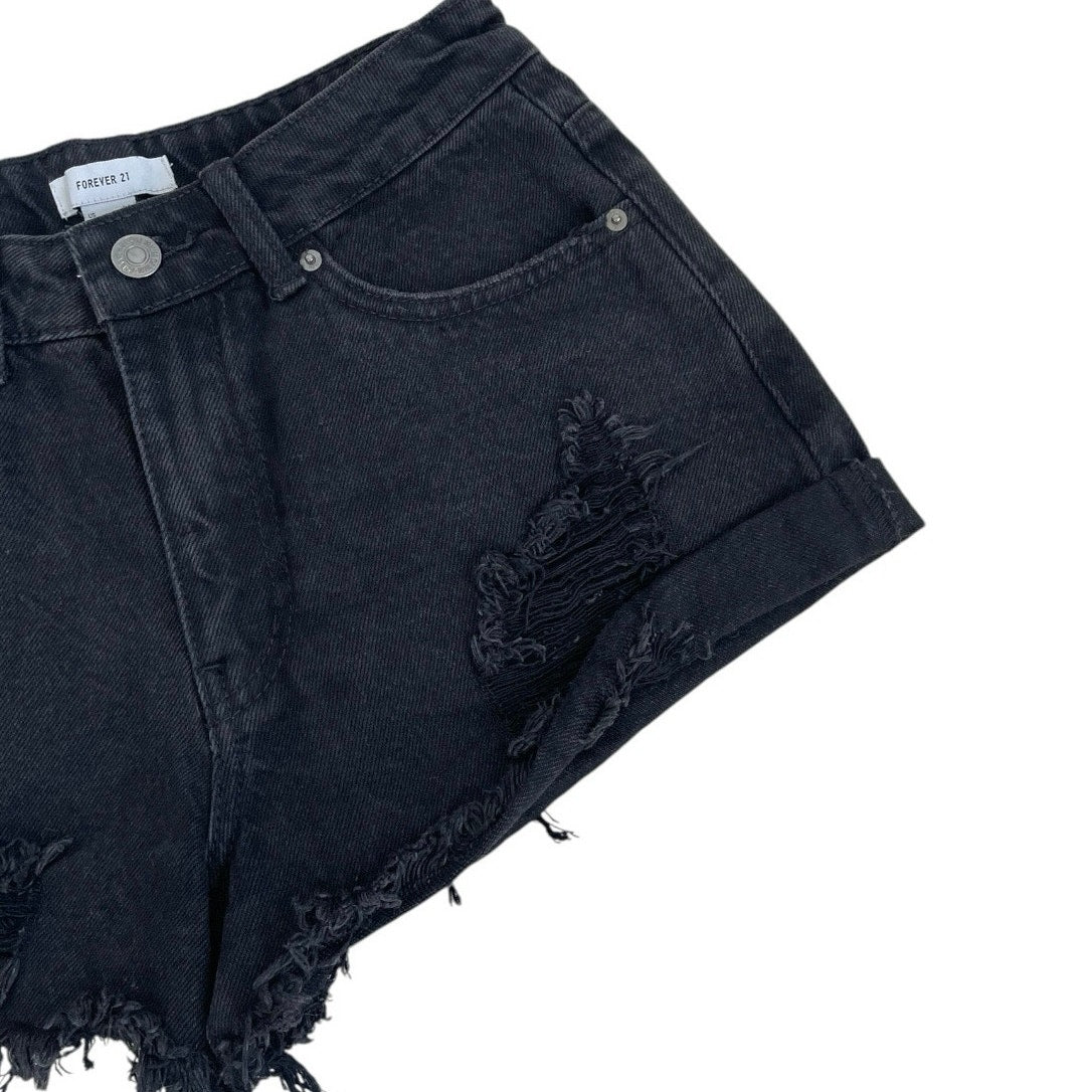 Forever 21 Black Distressed High Rise Mini Denim Jean Shorts