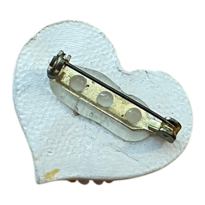 Vintage Pastel Beaded Floral Heart Pendant Brooch Pin