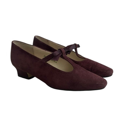 KIKIT Vintage Beauregard 2 Chianti Suede Leather Brown Bow Heels