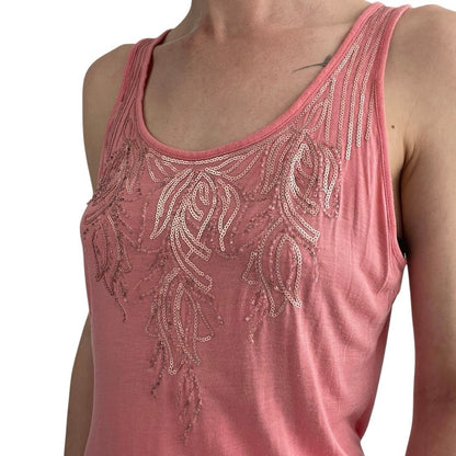 Apt. 9 Pink & Gold Sequin Beaded Tank Top