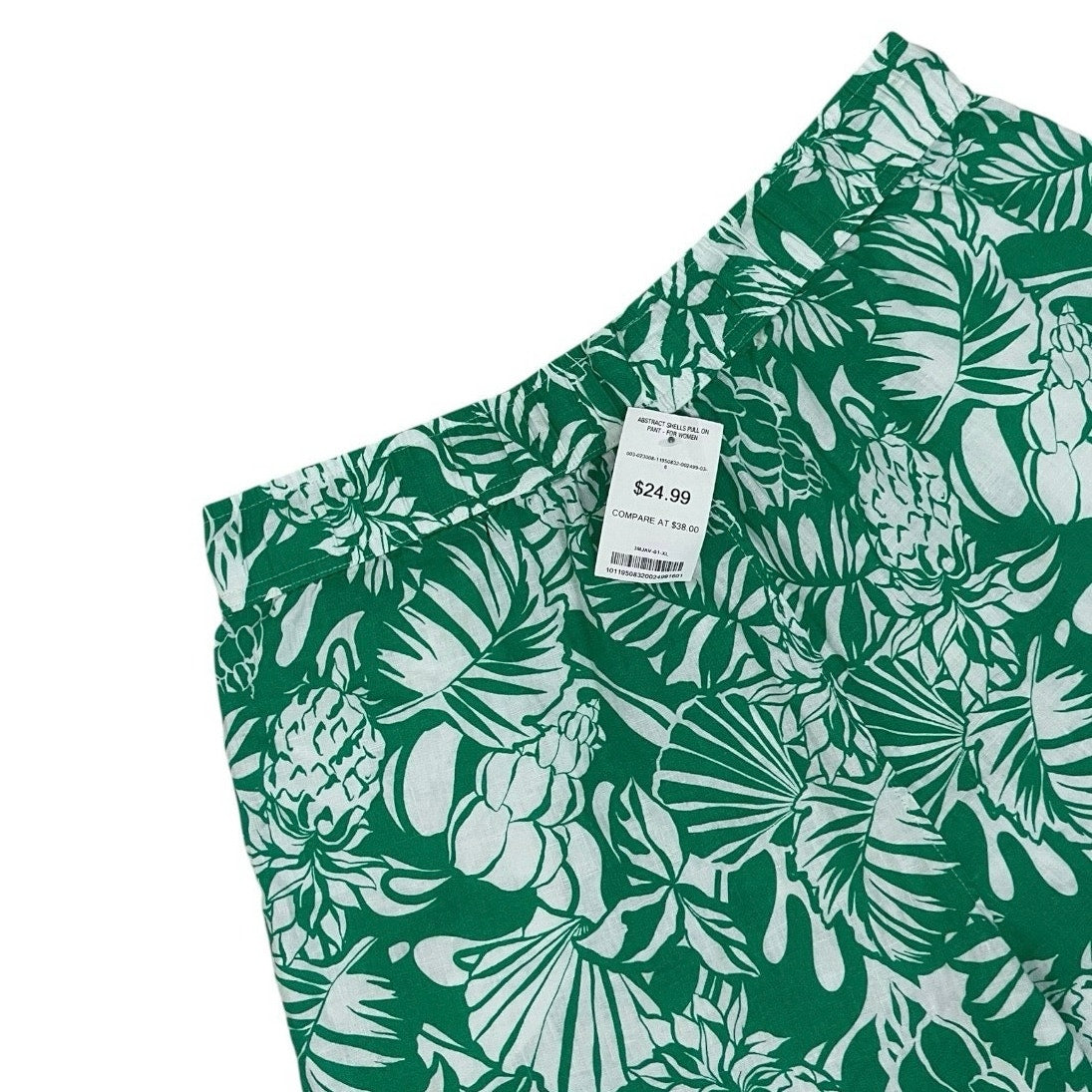 NWT Nicole Miller Green Tropical Print Linen Pants