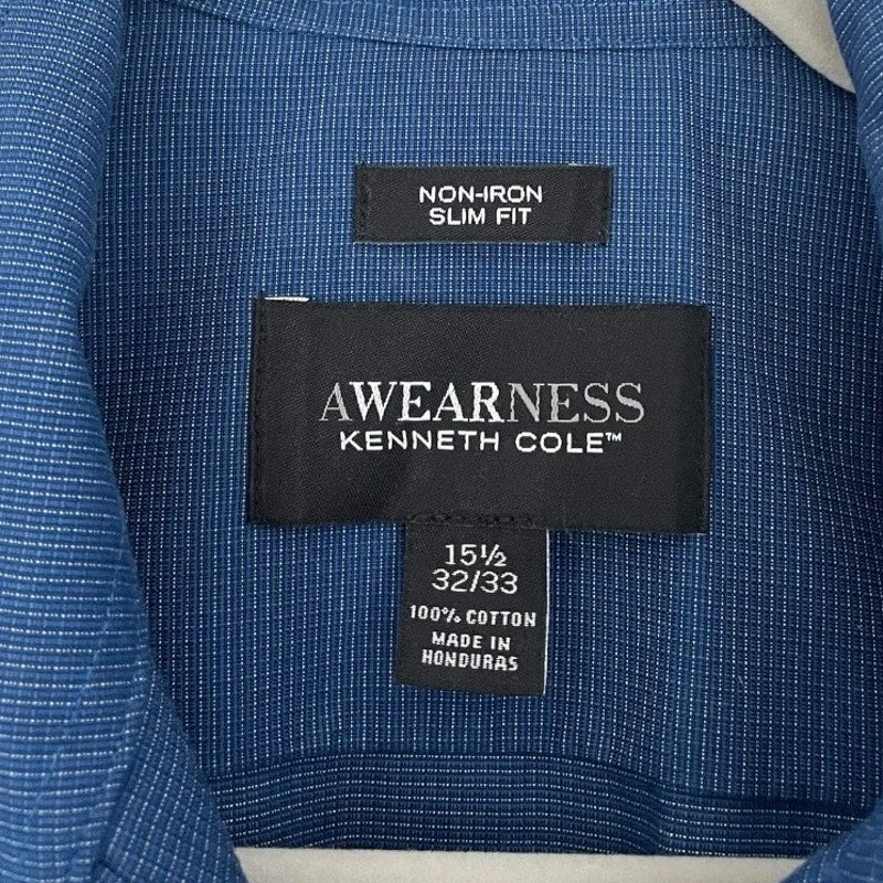 Kenneth Cole Mens Blue Long Sleeve Button Down Dress Shirt
