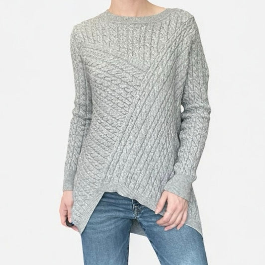 Evolution Grey Cable Knit Asymmetrical Crewneck Sweater