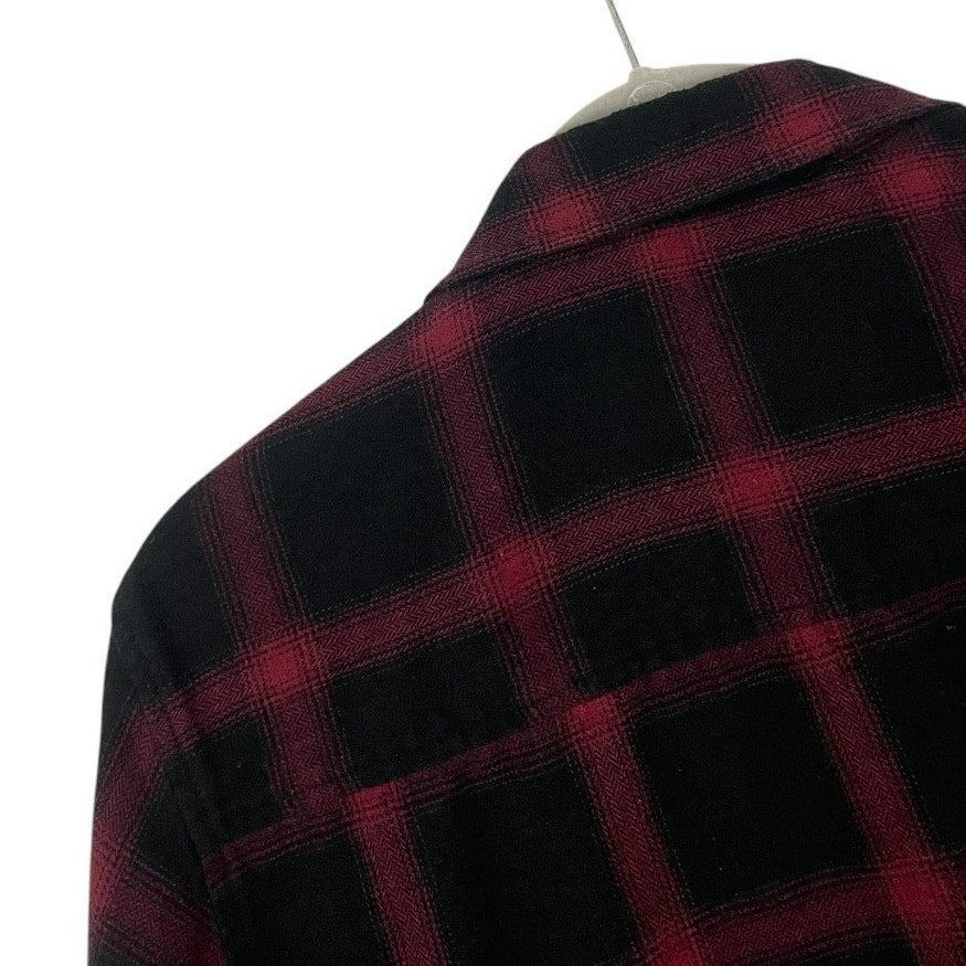 Shouthouse Mens Red & Black Plaid Long Sleeve Button Down Flannel Shirt