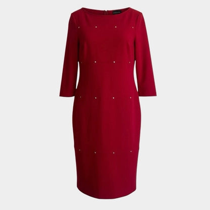 Doncaster Red Half Sleeve Silver Stone Embroidered Bodycon Dress