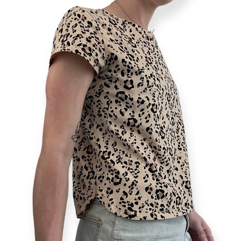 H&M Basics Beige Cheetah Print Short Sleeve Top