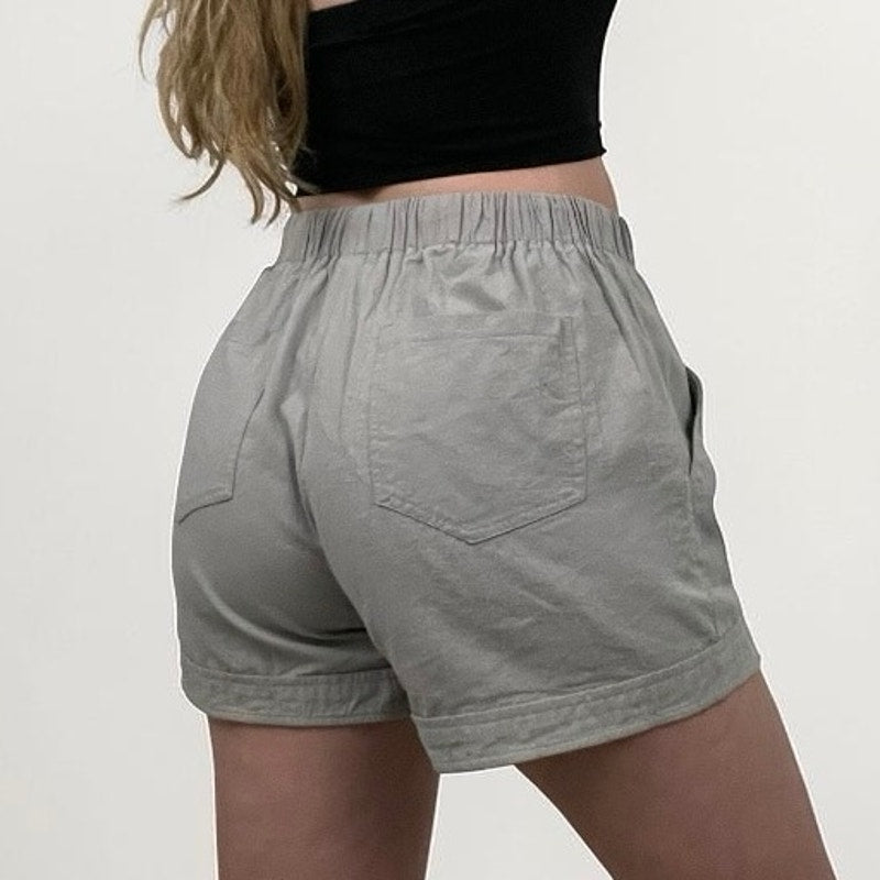 Grey Cotton Drawstring Mini Shorts
