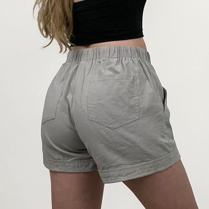 Grey Cotton Drawstring Mini Shorts