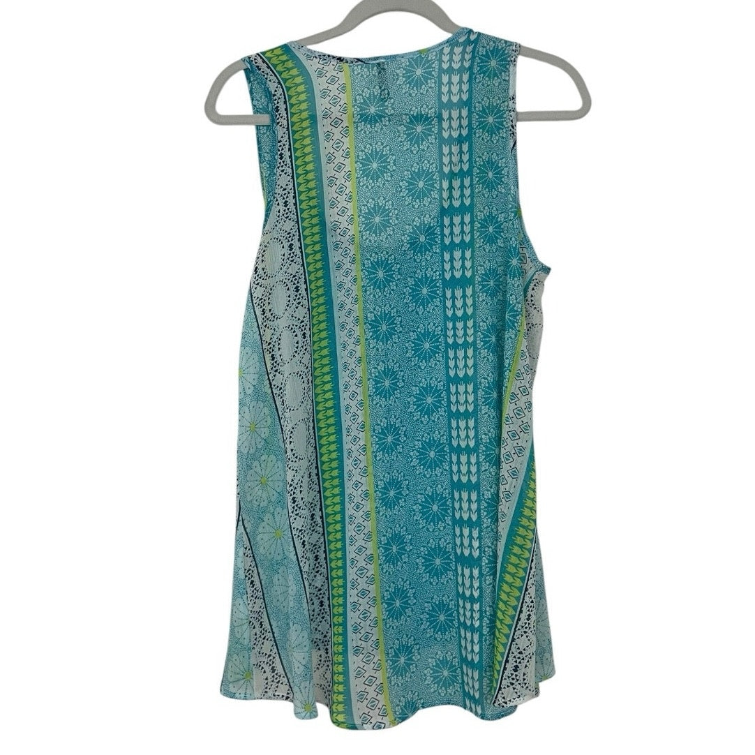 Goo Yoo Sheer Blue Geometric Print Tank Top Blouse
