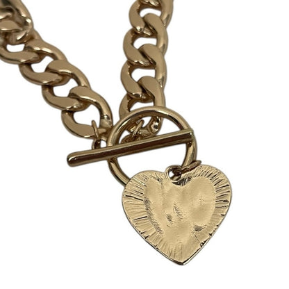 Chunky Gold Chain Heart Pendant Bracelet