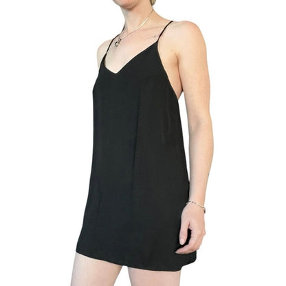 Honey Punch Sheer Black Mini V-Neck Open Back Slip Dress