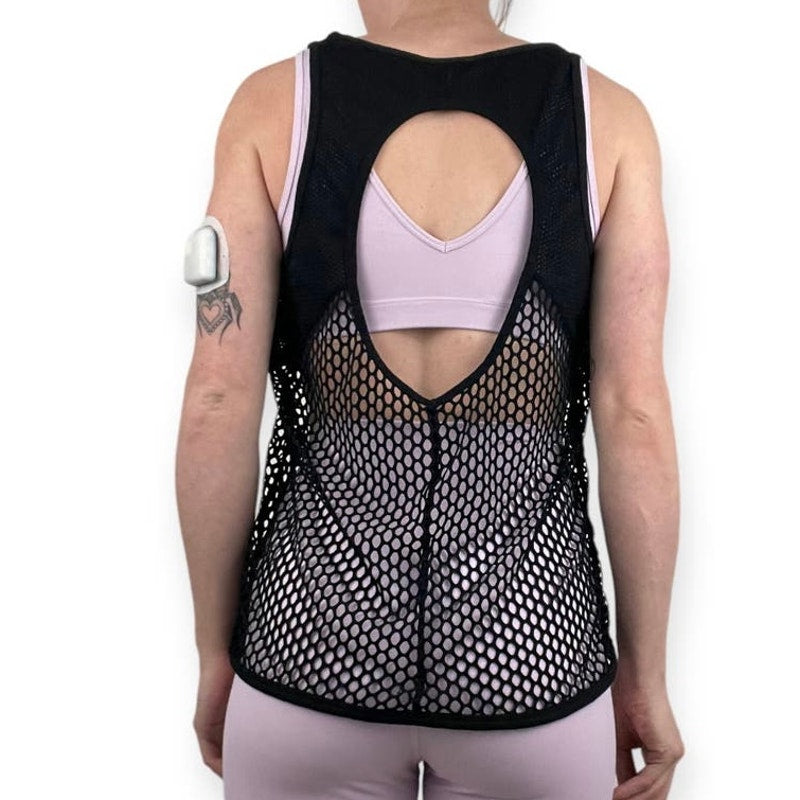 90 Degree by Reflex Black Sheer Mesh Cutout Back Athletic Tank Top