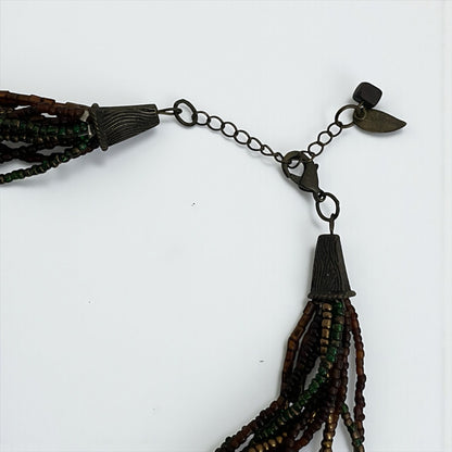 Vintage Orange Stone Layered Bronze Beaded Statement Necklace