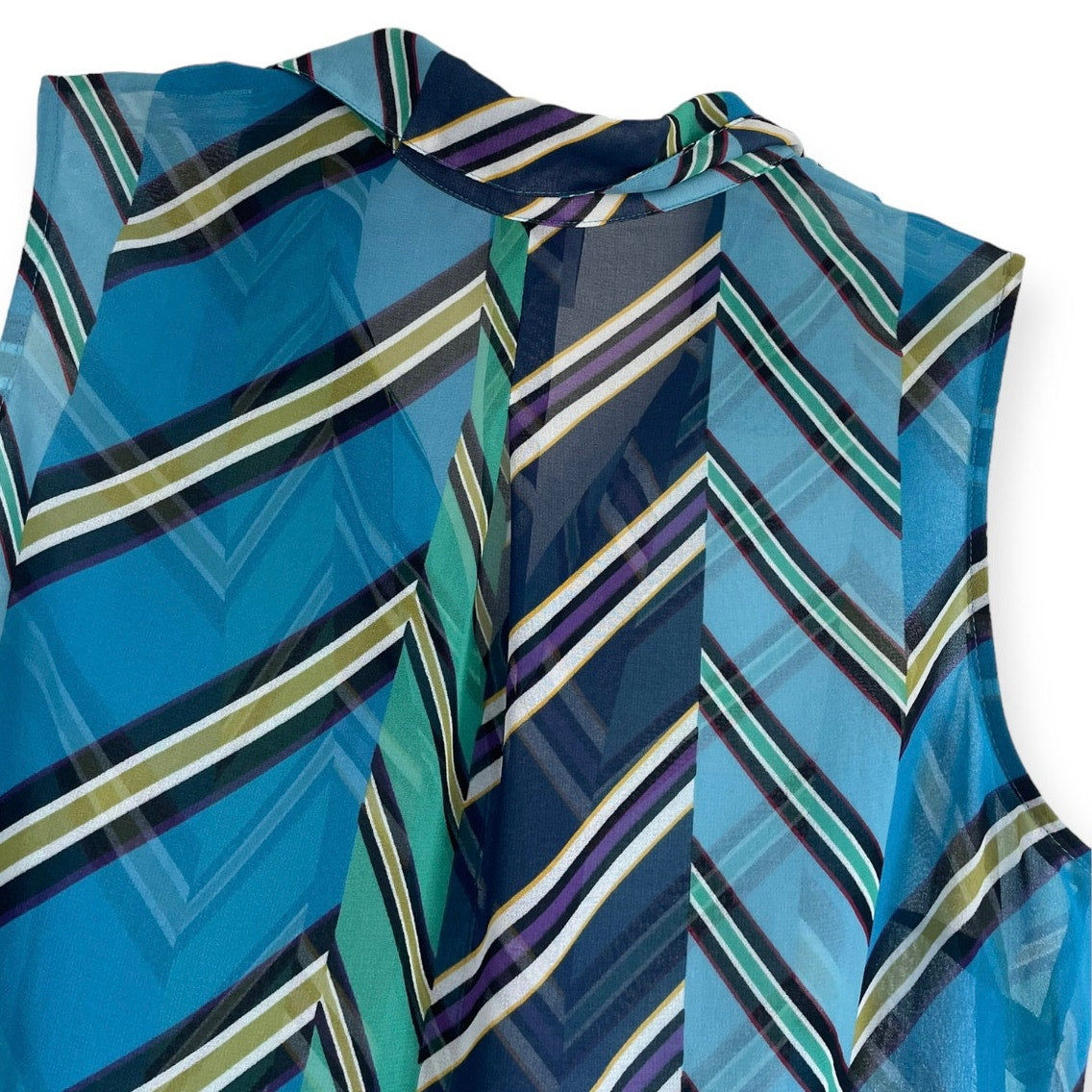 CAbi Sheer Colorful Striped V-Neck Collared Blouse