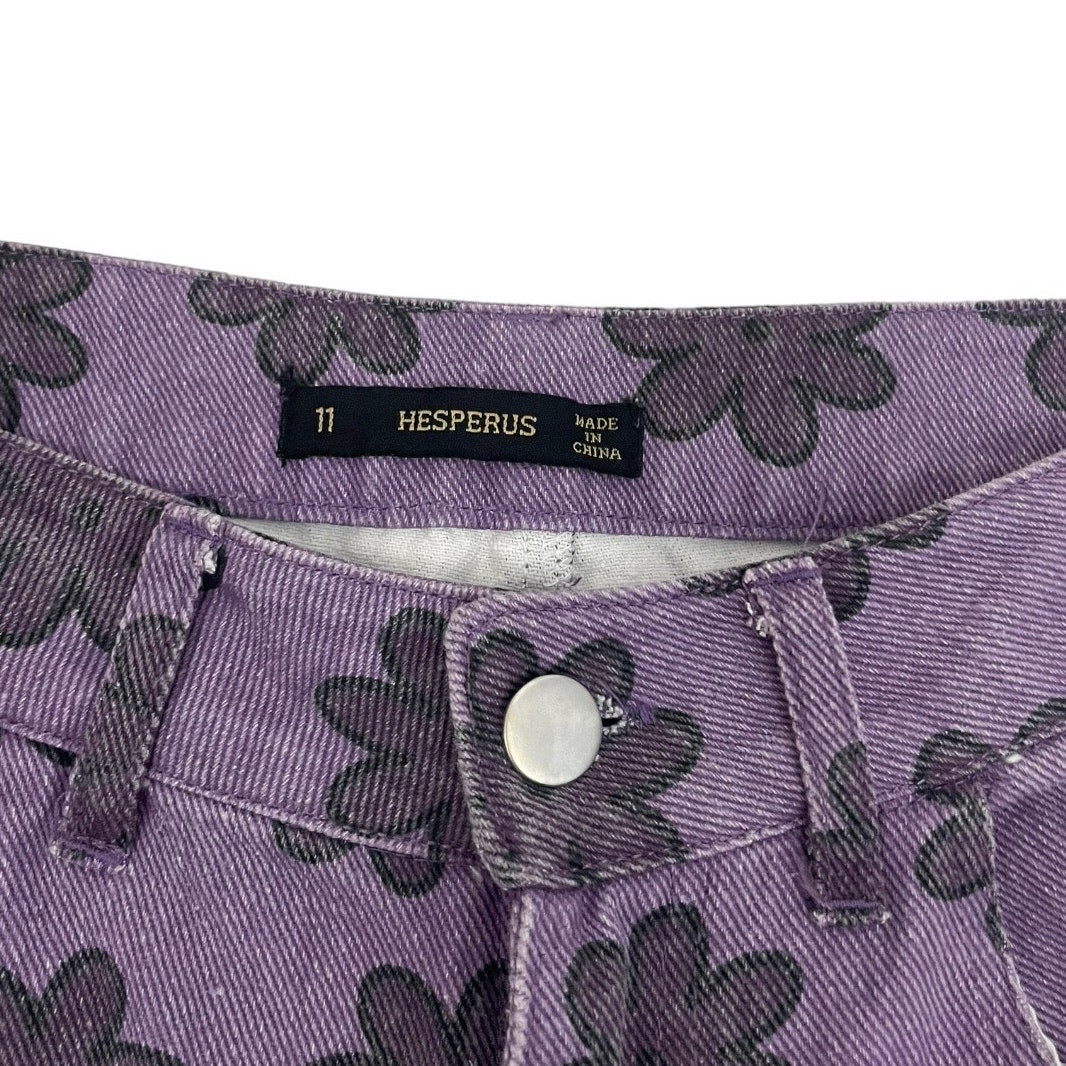 Hesperus Purple 70s Floral Print Denim Pants