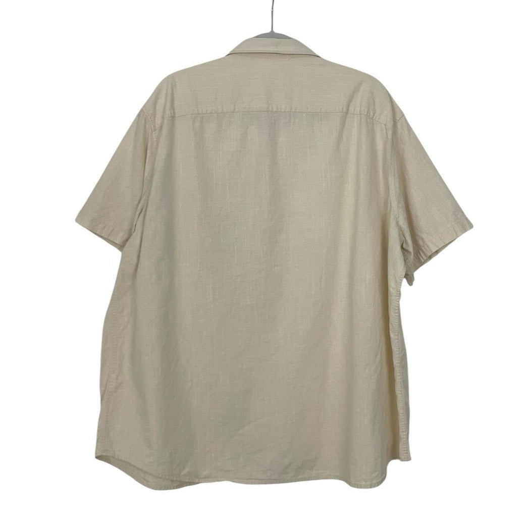 Mens Beige Button Down Short Sleeve Shirt