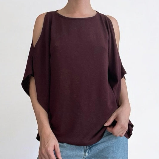 White House Black Market Maroon Cold Shoulder Blouse