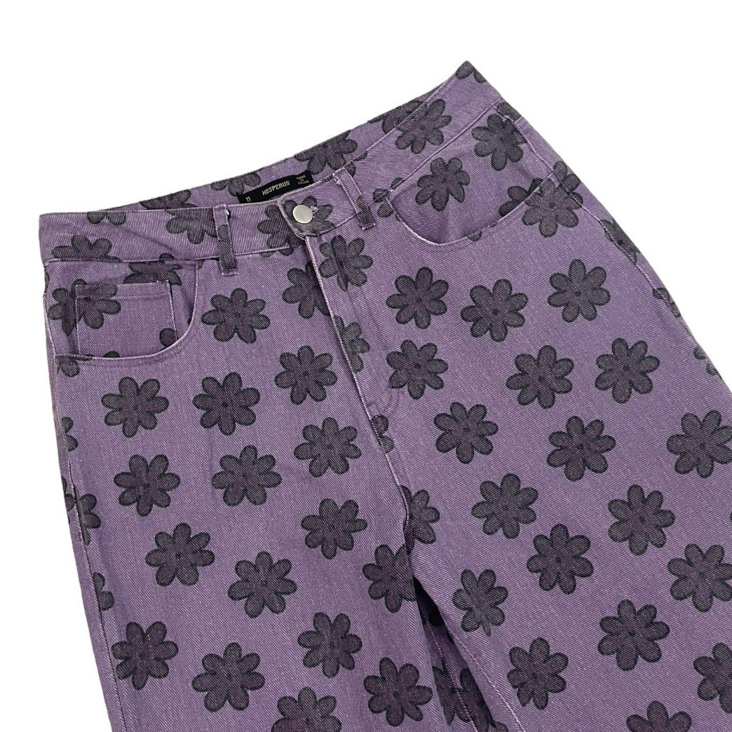 Hesperus Purple 70s Floral Print Denim Pants