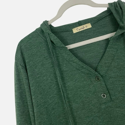 Cyanstyle Green Ruched Side Tie Henley Hoodie