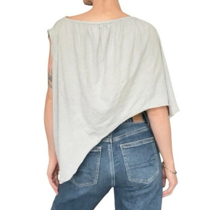 We The Free Light Blue Asymmetrical Scoop Neck Blouse