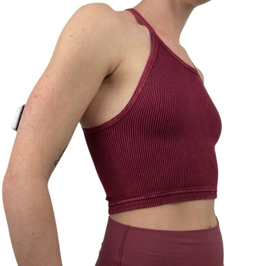 Free People Movement Maroon Ribbed Cropped Active Top