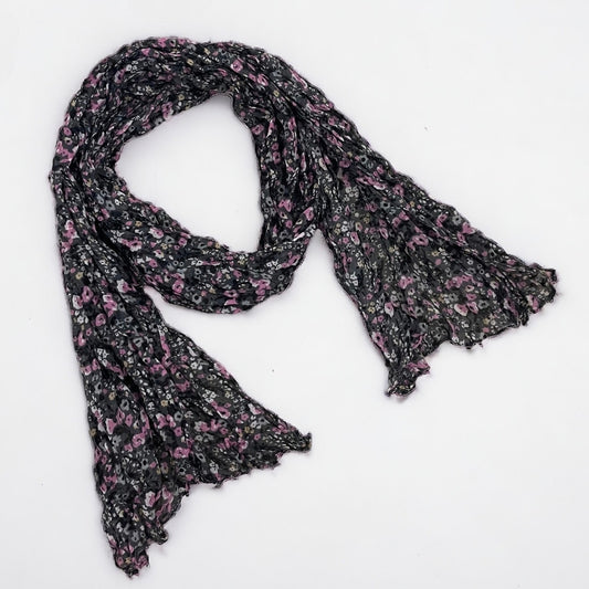 Soft Black and Purple Floral Print Scarf