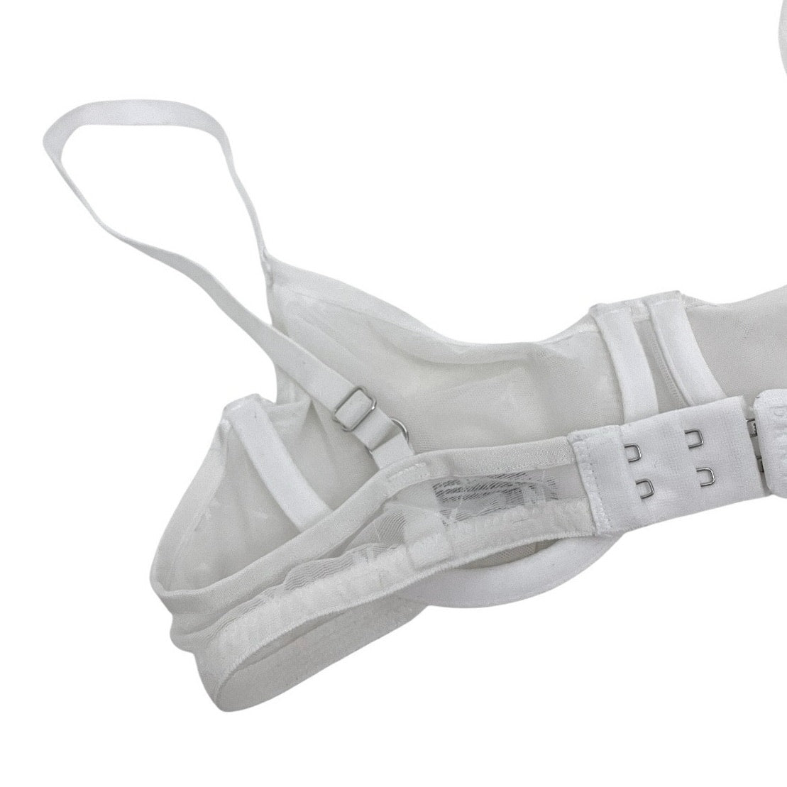DKNY White Sheer Mesh Logo Unlined Underwire Bra