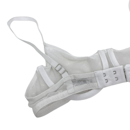 DKNY White Sheer Mesh Logo Unlined Underwire Bra