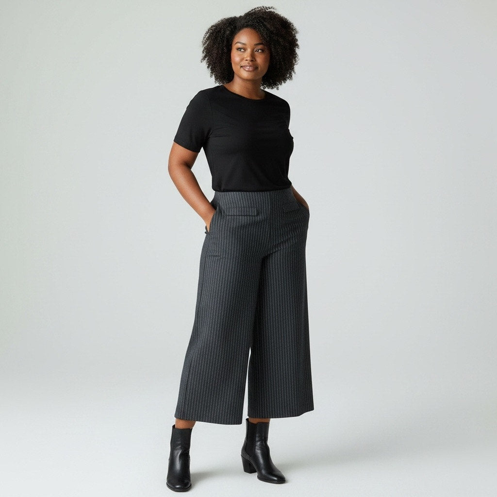 Jules & Leopold Grey Pin Striped Wide Leg Dress Pants