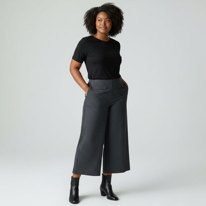 Jules & Leopold Grey Pin Striped Wide Leg Dress Pants