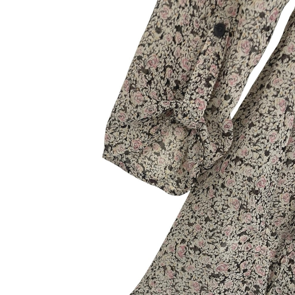 Forever 21 Sheer Floral Tie Back Button Down Blouse