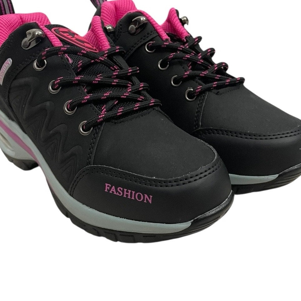 NWT Comfort Wear Black & Pink Lace Up Fashion Sneakers + 4 Socks