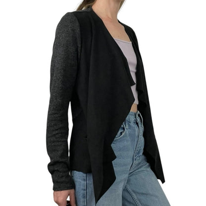 Mod-O-Doc Soft Black Suede and Grey Knit Cardigan Sweater