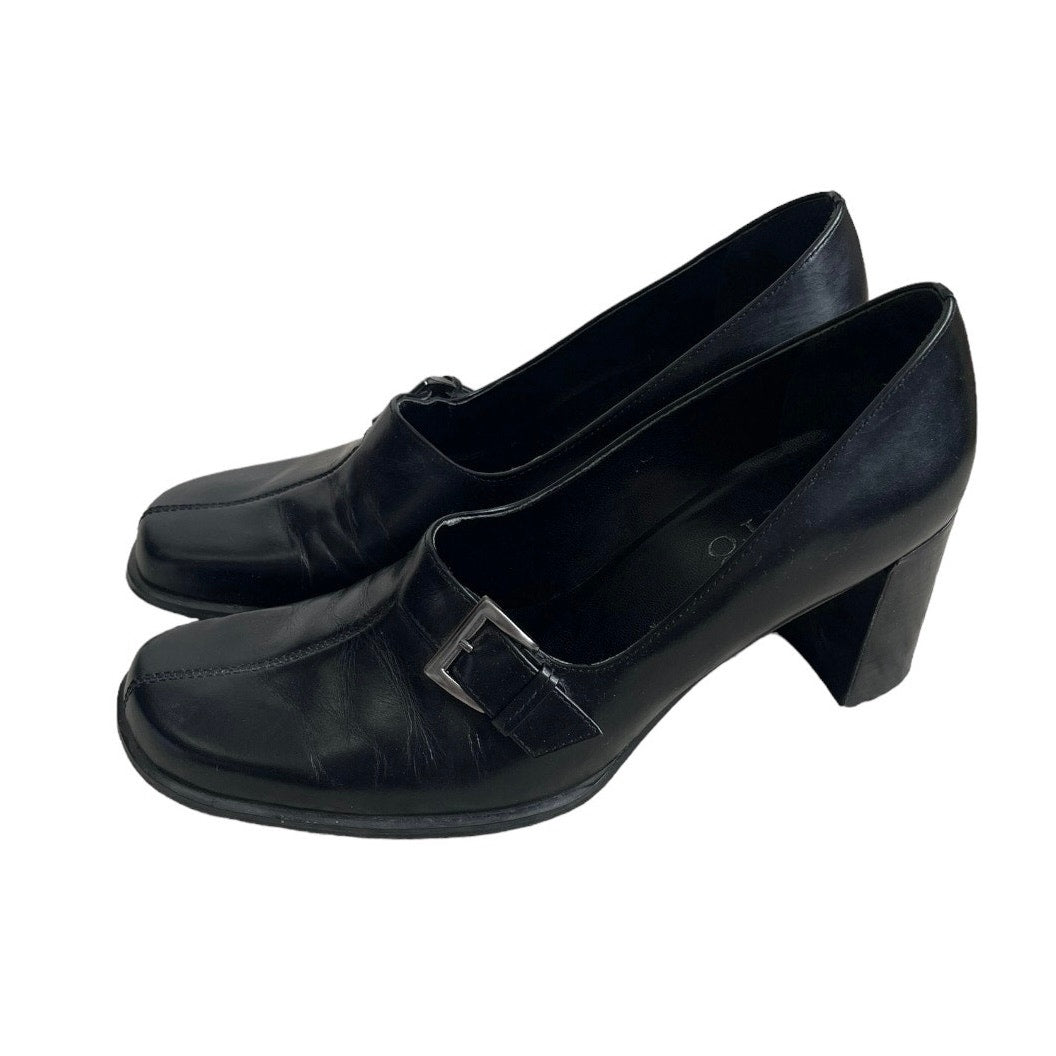 Franco Sarto Black Leather Buckle Heels