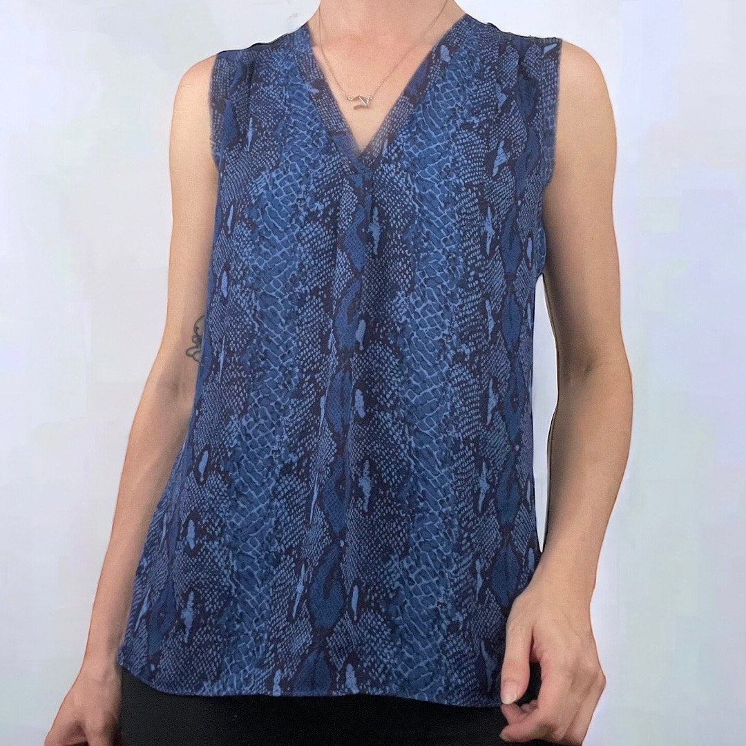 Banana Republic Blue Sheer Snakeskin Print Blouse