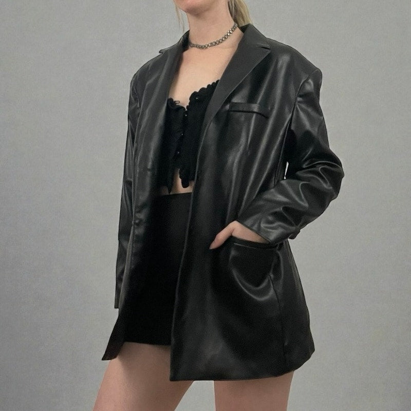 Divided by H&M Black Faux Leather Button Down Jacket