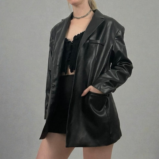 Divided by H&M Black Faux Leather Button Down Jacket