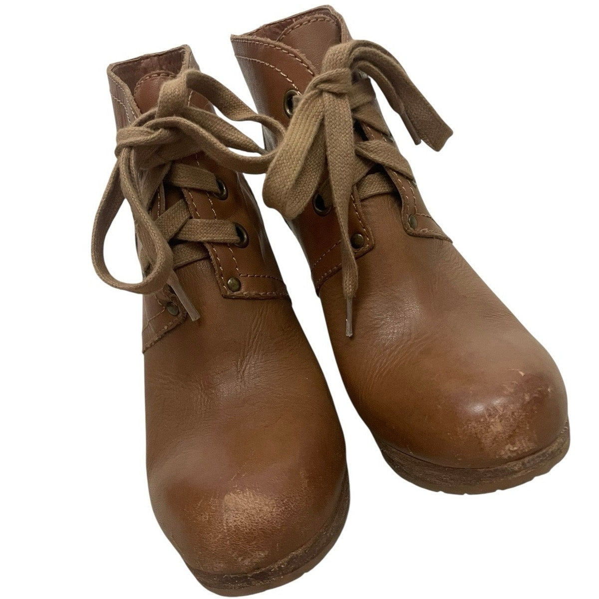 Lucky Brand Brown Leather Wedge Heeled Lace Up Ankle Booties