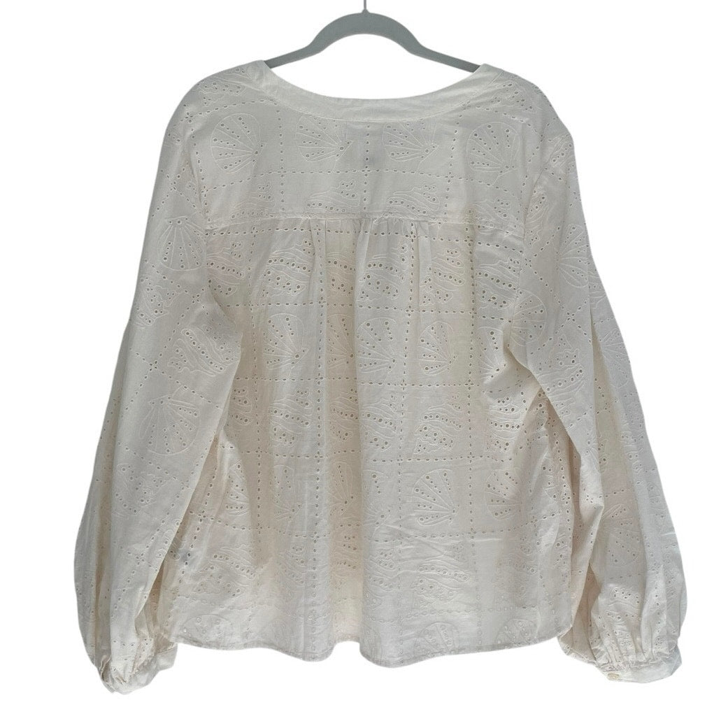 Universal Thread Cream Shell Eyelet Embroidered Puff Sleeve Blouse