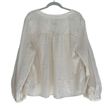 Universal Thread Cream Shell Eyelet Embroidered Puff Sleeve Blouse