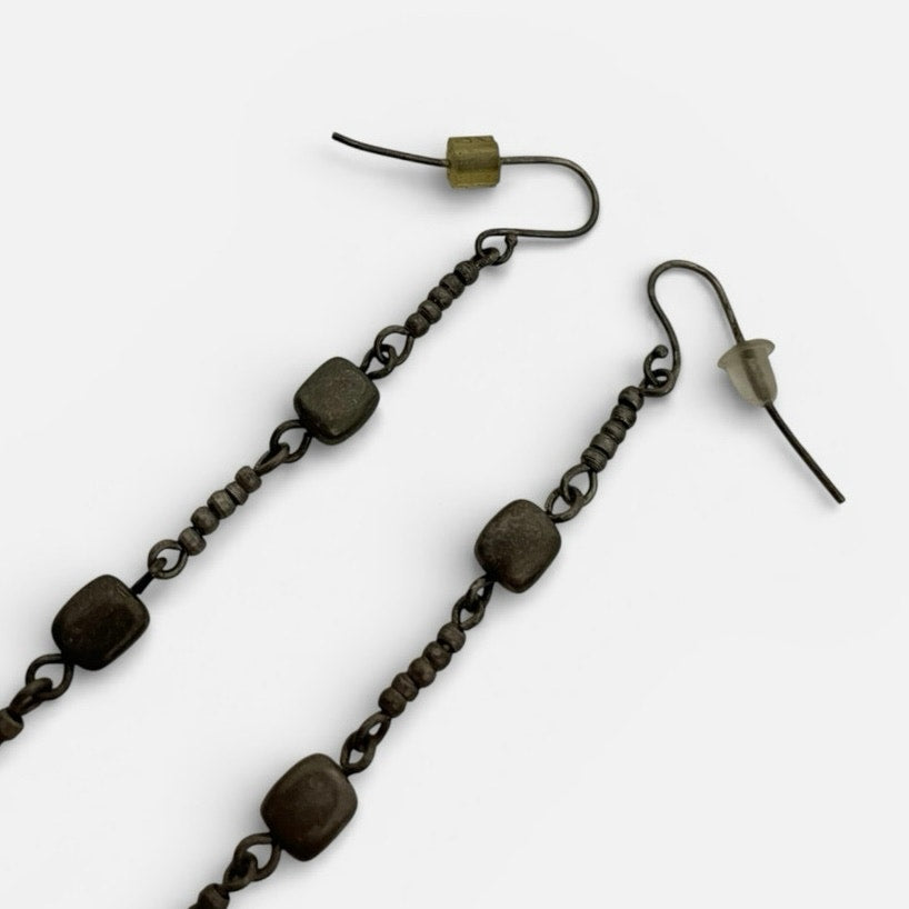 Vintage Silver Chain Beaded Dangle Earrings