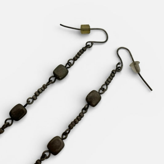 Vintage Silver Chain Beaded Dangle Earrings