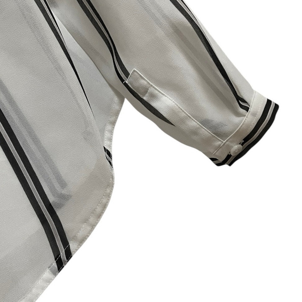 LOFT Sheer Black & White Striped Long Sleeve V-Neck Blouse