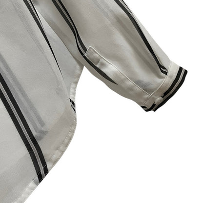 LOFT Sheer Black & White Striped Long Sleeve V-Neck Blouse