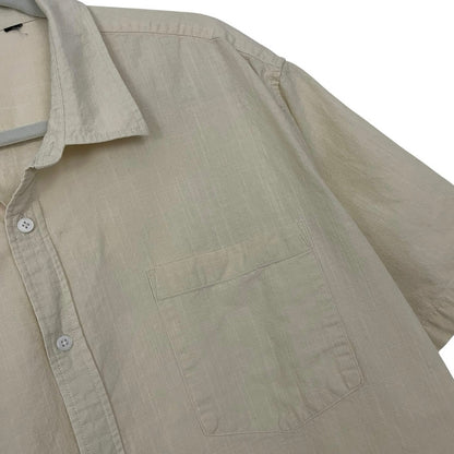 Mens Beige Button Down Short Sleeve Shirt