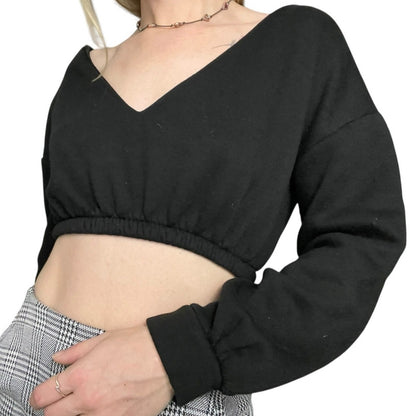Nasty Gal Black Cropped V-Neck Sweatshirt