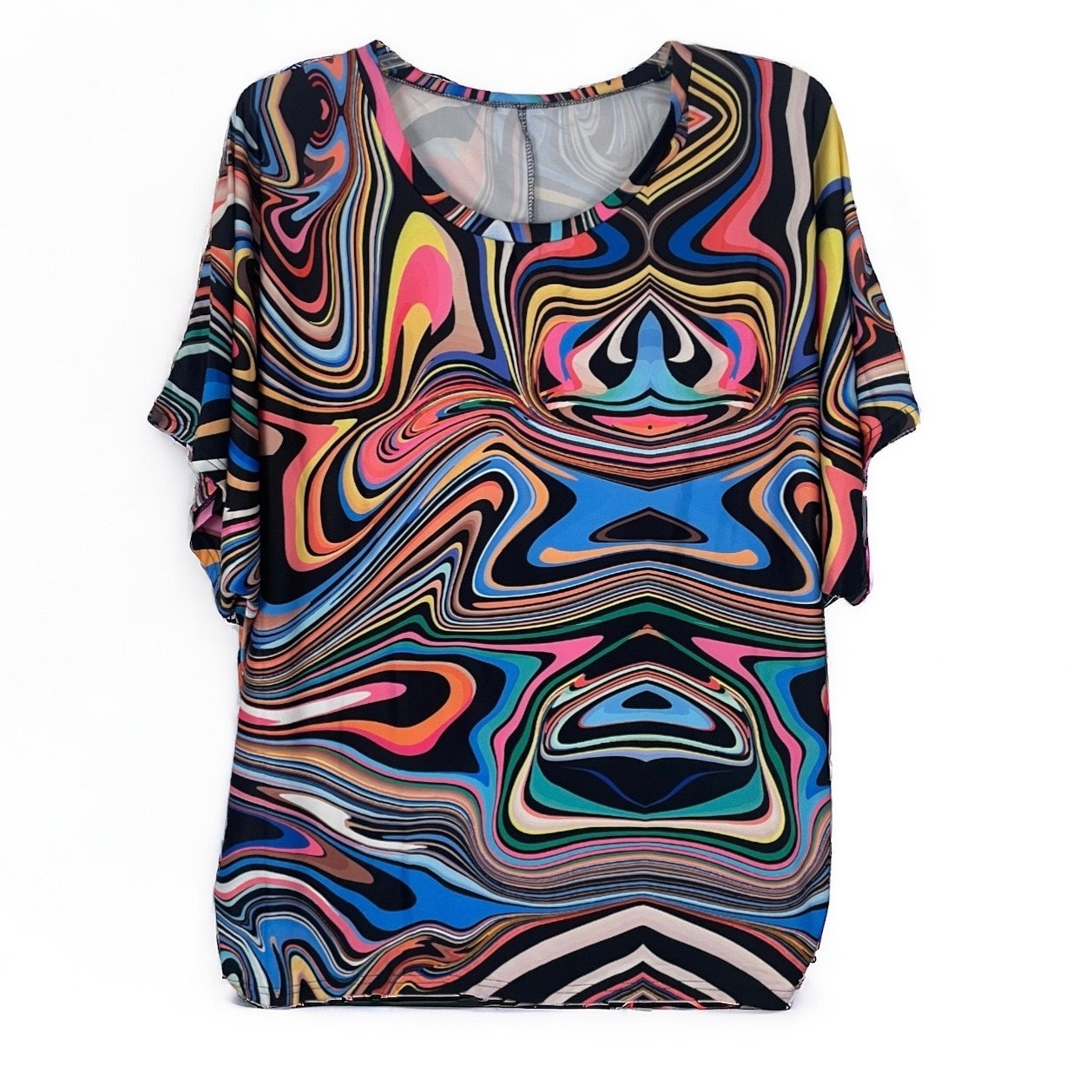 Colorful Funky Swirly Short Sleeve Blouse