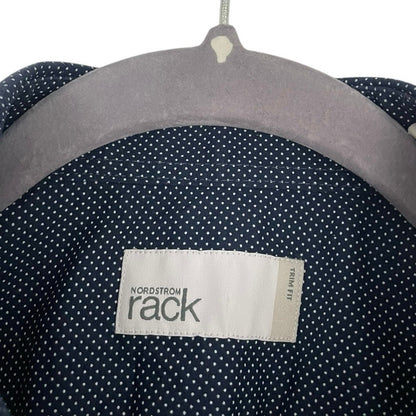 Nordstrom Rack Mens Navy Blue Polka Dot Long Sleeve Trim Fit Button Down Shirt