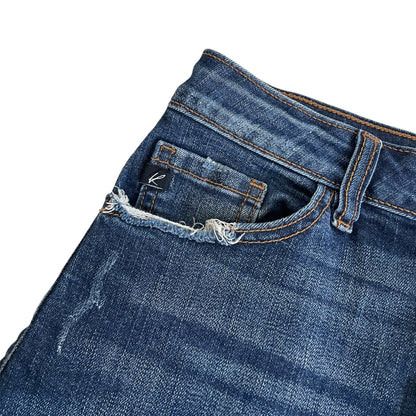 Kancan Dark Wash Distressed High Rise Mini Jean Shorts